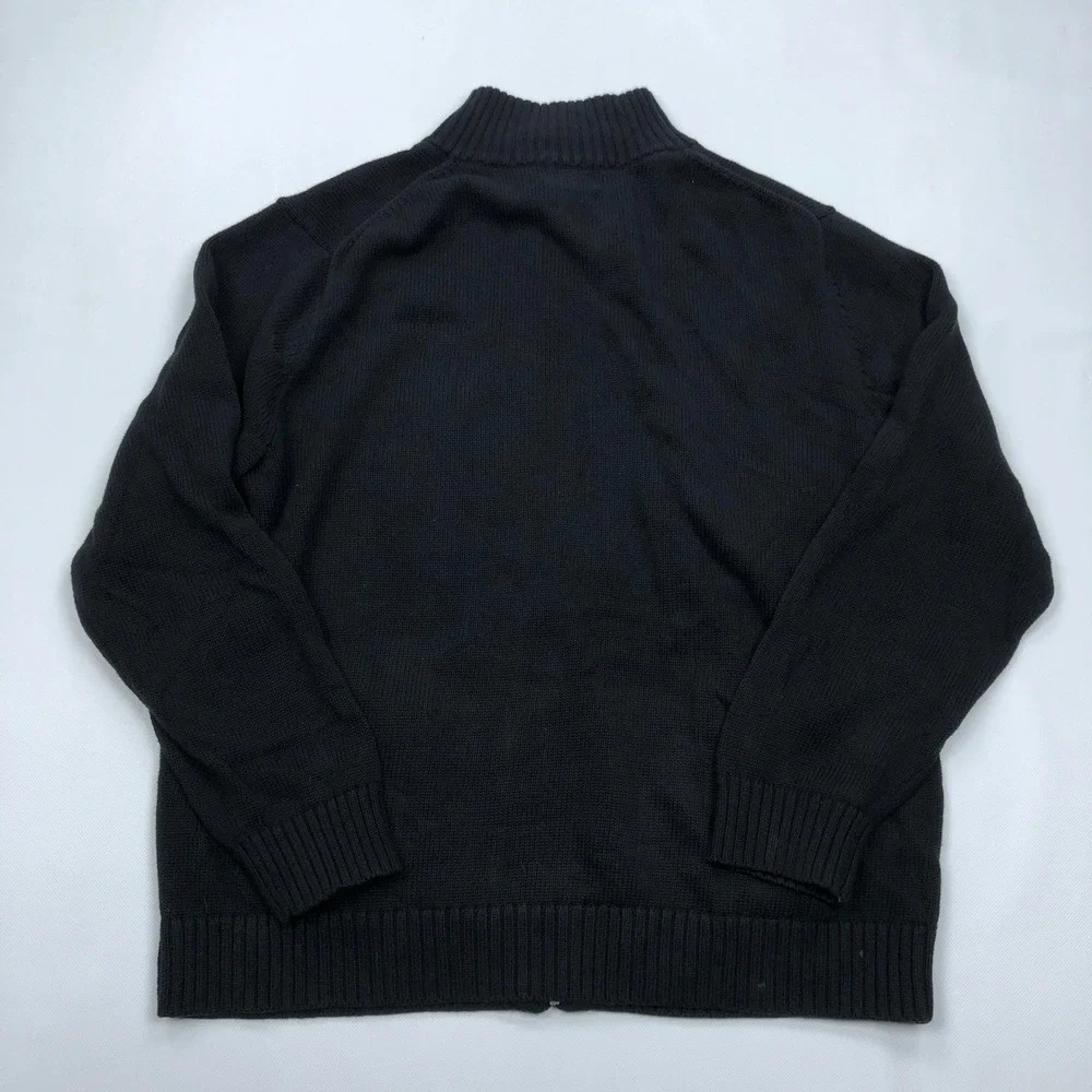 LL Bean Mens XL Full Zip Cotton Cardigan Sweater Black Mock Neck
